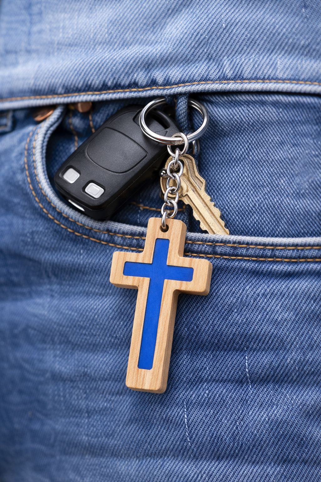 Blue Daily Bible Verse Keychain